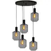 Masterlight Pendelleuchte Porto 5-flammig Glas Schwarz-Transparent Ø60cm