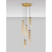 Nova Luce LED Pendelleuchte Sano dimmbar 15W warmweiss 3000K Cognac Gold Glas Metall Ø34cm 9009170