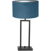 Steinhauer Tischleuchte Stang 1-flammig Matt Schwarz mit blauen Stoffschirm 17x17cm