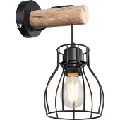 Globo Wandlampe Mina schwarz mit Holz