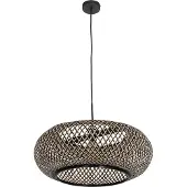 Steinhauer Pendelleuchte Maze 1-flammig Mattschwarz / holzfarbener Schirm 40x40cm