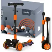 Lionelo Dreiradscooter Timmy, Hohe Tragkraft: 50 kg, LED-Rad- und Rahmenbeleuchtung - Schwarz-Orange