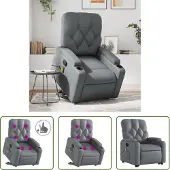 The Living Store Massagesessel mit Aufstehhilfe Grau Kunstleder