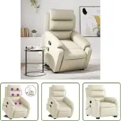 The Living Store Massagesessel mit Aufstehhilfe Creme Kunstleder