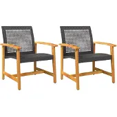vidaXL Gartenstühle 2 Stk. Schwarz Poly Rattan und Akazienholz
