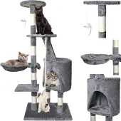 Purlove Mehrstöckiges Katzenhaus 118 cm Wandbefestigung Katzenhöhle Liegemulde Sisalstämme Platformen Katzenspielzeug Groß 7935