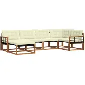 vidaXL Outdoor-Sofagarnitur 6 stk. Natur und Creme Massivholz Akazie