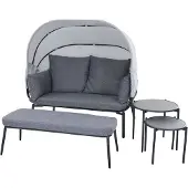 Siena Garden Gartenmöbelset Bali 2 -Sitzer grau 4 tlg. aus Aluminium und Polyrattan, Klappfunktion für platzsparende Lag