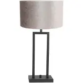 Steinhauer Tischleuchte Stang 1-flammig Matt Schwarz mit grauen Stoffschirm 17x17cm