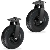 Relaxdays Lenkrolle 2er Set, luftbereift, 3.00-4, Schwerlast-Transportrolle, Platte zum Anschrauben, bis 120 kg, schwarz