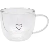 Eulenschnitt doppelwandige Tasse Herz Glas weiß Inhalt 250 ml 13.5x9.7x7.8 cm