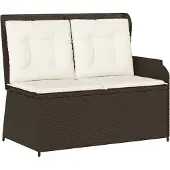 vidaXL Gartenbank Verstellbar mit Kissen Braun Poly Rattan