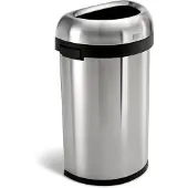 Simplehuman 60 Liter halbrunder offener Abfalleimer, gebürsteter Edelstahl - 7,8x7,8x48,3 cm; CW1468