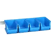 Allit Sichtlagerkasten-Set ProfiPlus 3/5, Metallschiene mit 4 Kagerkästen Größe 3, blau