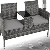 TecTake Rattan Gartensitzbank Narbonne 2-Sitzer, 133 x 63 x 84 cm 6 cm Sitzpolster