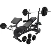 Gorilla Sports Kraftstation - inkl. Hantelset 100kg, mit Hantelablage, Latzug, Butterfly und Beincurl, Verstellbar, Schwarz - Multifunktion Hantelbank, Trainingsbank, Fitnessstation