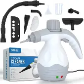 Strex - Dampfreiniger - 1200W - entfernt 99,9% Bakterien - 6 Aufsätze - Weiß