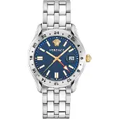 Versace VE7C00523 Greca Time GMT blau silber Edelstahl Herren Uhr NEU