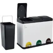 SVITA TC3X15 Mülleimer Papierkorb pulverbeschichteter Stahl Treteimer Abfalleimer Recycling 45L Weiß