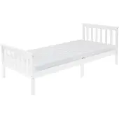 ML-Design Holzbett Kinderbett 90x200 cm Weiß mit Matratze, Kiefernholz, Bettgestell mit Lattenrost & Füße, Einzelbett mit Kopf- und Fußteil