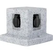 Grafner Gartensteckdose in Steinoptik mit 4 Steckdosen, IP44, 3680W / 16A, eckig, Energiesäule Mehrfachsteckdose Außen Outdoor Stein Optik Außensteckdose 4-fach Granit spitzwassergeschützt Felsen