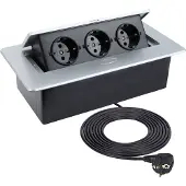 Design Light DesignLight KOMBI BOX aluminium 3-fach Einbausteckdose mit 1,5 m Kabel / KOMB-AL-3DE-1,5-03