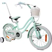 Sun baby Heart Bike Kinderfahrrad für Mädchen 16 Zoll, ab 4 Jahre, mit Stützrädern, abnehmbarer Schubstange, Korb, Klingel, Rücktrittbremse & V-Brake