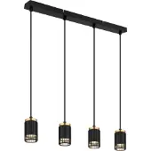 Globo Lighting Hängeleuchte Metall schwarz matt, Aluminium schwarz matt, Aluminium goldfarben, Kabel PVC schwarz, Höhe kürzbar, LxBxH: 600x60x1200mm, exkl. 4x GU10 25W 230V