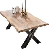 SIT Möbel Esstisch Baumkante 200 cm | Tischplatte 56 mm Mango natur | X-Gestell Metall used look | B 200 x T 100 x H 76 cm | 15222-41 | Serie TABLES & CO