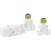 LuxeBath Thermostatventil + Rücklaufverschraubung Weiß, Heizkörperventil Komplett-Set, Thermostatkopf 1/2" Eckform, Heizungsventil