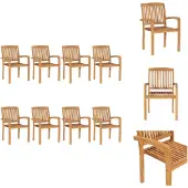 vidaXL Stapelbare Gartenstühle 8 Stk. Massivholz Teak - Gartenstühle