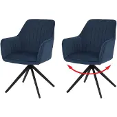 Mendler 2er-Set Esszimmerstuhl MCW-L79, Küchenstuhl Lehnstuhl Stuhl Armlehnen, drehbar Auto-Position Stoff/Textil blau