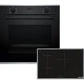 Bosch HBD434FH83 (HBA234BB3+PIE84KBB5E), Zonen-Induktionskochfeld, 4 Zone(n), Glaskeramik, Schwarz, Berührung, 80,2 cm