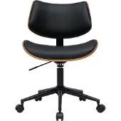 Miliboo - Schwarzer Design-Bürostuhl mit Rollen, dunkles Walnussholz und schwarzes Metall MALMO