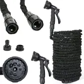 Grafner Gartenschlauch flexibel dehnbar Flexischlauch, 30 Meter, 3-fach Latexkern, mit 8-fach Soft-Multifunktionsbrause, KEIN PLATZEN, massive Steckverbinder, schwarz flexi Schlauch