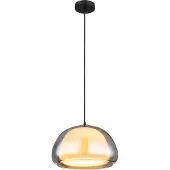 Globo Lighting Hängeleuchte Metall schwarz matt, Glas rauchfarben, opal, Kabel Textil schwarz, Höhe kürzbar, ø: 400mm, H: 1200mm, exkl. 1x E27 60W 230V