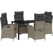 vidaXL Möbel 5-teiliges Garten-Dining-Set mit Kissen Grau Poly Rattan - Gartenstühle 3380500