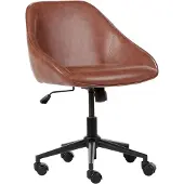Beliani Bürostuhl Braun Kunstleder Lederoptik Bremsbare Rollen Gasdruckfeder Höhenverstellbar Drehbar Ohne Armlehnen Modern Drehstuhl Arbeitshocker