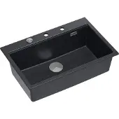 Quadron Spülbecken 1-Becken Spüle | Größe: 76 x 50 x 23,5 cm | MARC 110 | Granitspüle aus GraniteQ mit Siphon + Spender + Platte | Schwarz/Stahl