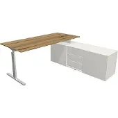 Kerkmann Schreibtisch Form 2 180x80x74 cm m. Sideboard 160x50x58 cmT-Fuß Alusilber asteiche
