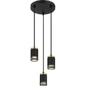 Globo Lighting Hängeleuchte Metall schwarz matt, Aluminium schwarz matt, Aluminium goldfarben, Kabel PVC schwarz, Höhe kürzbar, ø: 210mm, H: 1155mm, exkl. 3x GU10 25W 230V