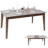 Mendler Esszimmertisch MCW-M57, Esstisch, Massiv-Holz Laminat Melamin 160-200x90cm, ausziehbar Beton-Optik, braune Beine