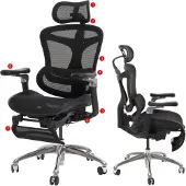 Sihoo Bürostuhl, Schreibtischstuhl Drehstuhl, ergonomisch, Lordosenstütze Fußstütze 6D-verstellbare Armlehnen schwarz