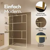 Marwell Duschwand gold Walk In Dusche Bricks Gold 120x195 cm - Duschwand aus gehärtetem 5mm Glas - Duschabtrennung mit goldenen Siebdruck