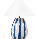 Beliani Schreibtischlampe Beige und Blau Keramik 41cm Handgefertigter weißer Kegelschirm Nachttisch Wohnzimmer Schlafzimmer Beleuchtung