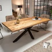 Riess Massiver Industrial Esstisch GALAXIE 160cm Mangoholz sternenförmiges Gestell