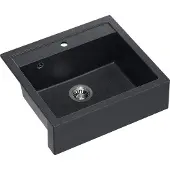Quadron Spülbecken 2-Becken Spüle | Größe: 59,5 x 54 x 20,5 cm | BILL 110 | Granitspüle aus GraniteQ mit Siphon | Schwarz Diamant/Abfluss aus Stahl