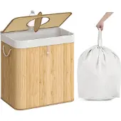 Songmics Pfandflaschen-Sammelbehälter, 120 L Pfandflaschen-Behälter, Bambus