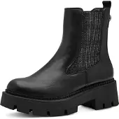 Tamaris Damen Chelsea Boot derbe Profilsohle Glitzersteine Stretcheinsatz Stiefelette 1-25475-43, Größe:41 EU, Farbe:Schwarz