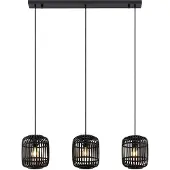 LINDBY Pendellampe Canyana, schwarz, 3-flg., Rattan, 105 cm
